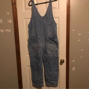 We the Free “High Roller” denim overalls. Size small. Runs a little big.